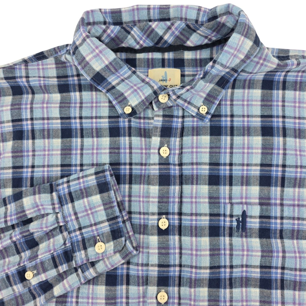 Johnnie-O Button Down Shirt Mens XXL Plaid Heritage Blue Hangin Out Casual